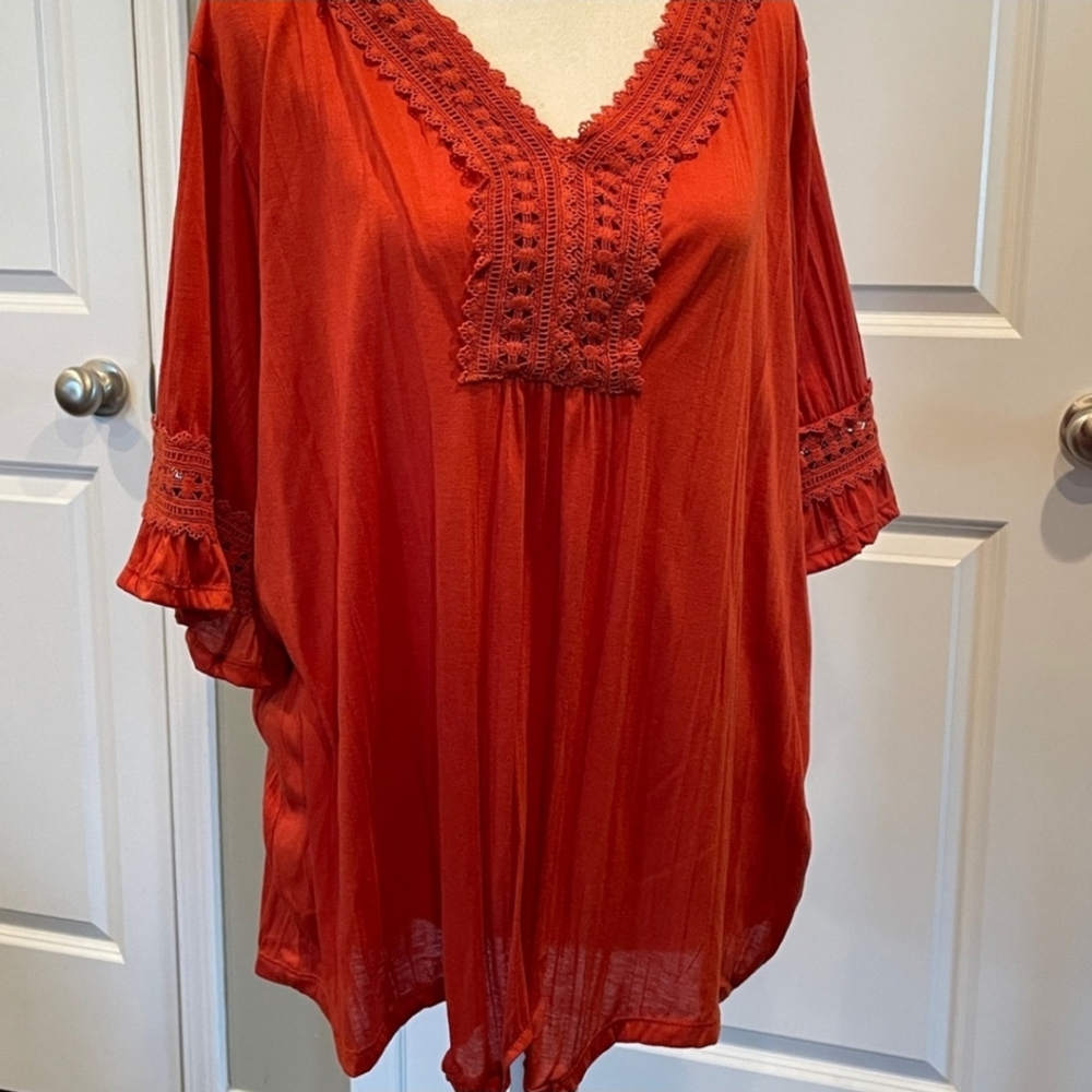 Orange Bohemian Lace Ruffle Shirt